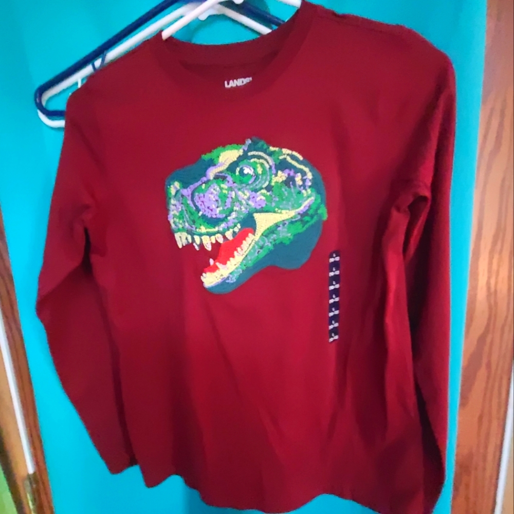 Boys Lands End embroidered Dino shirt